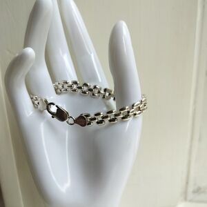 Vintage Sterling Silver 3 Row Basket Weave Puffed Link 7.5" Bracelet